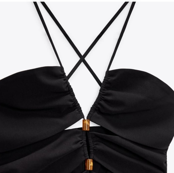 NWT Zara Black Beaded Strappy Maxi Dress - Picture 5 of 10